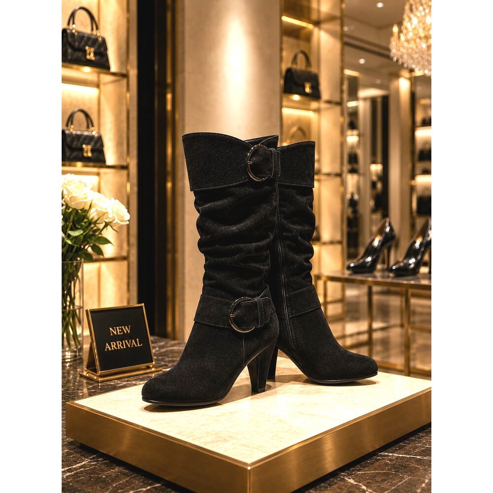Womens Solid Color, Round Toe Mid Calf Boots - Black - 8
